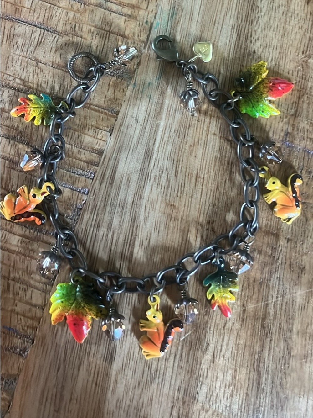 Autumn Themed Charm Bracelet with Squirrels and Leaves